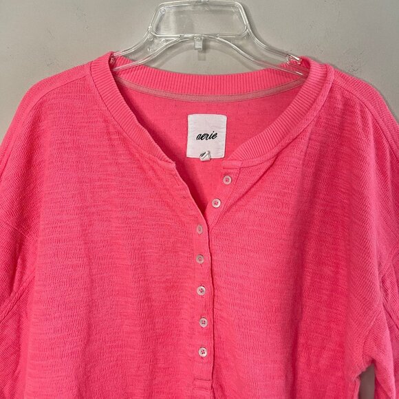 ❌SOLD❌AERIE Oversized Neon Pink Henley, Medium - Picture 2 of 9